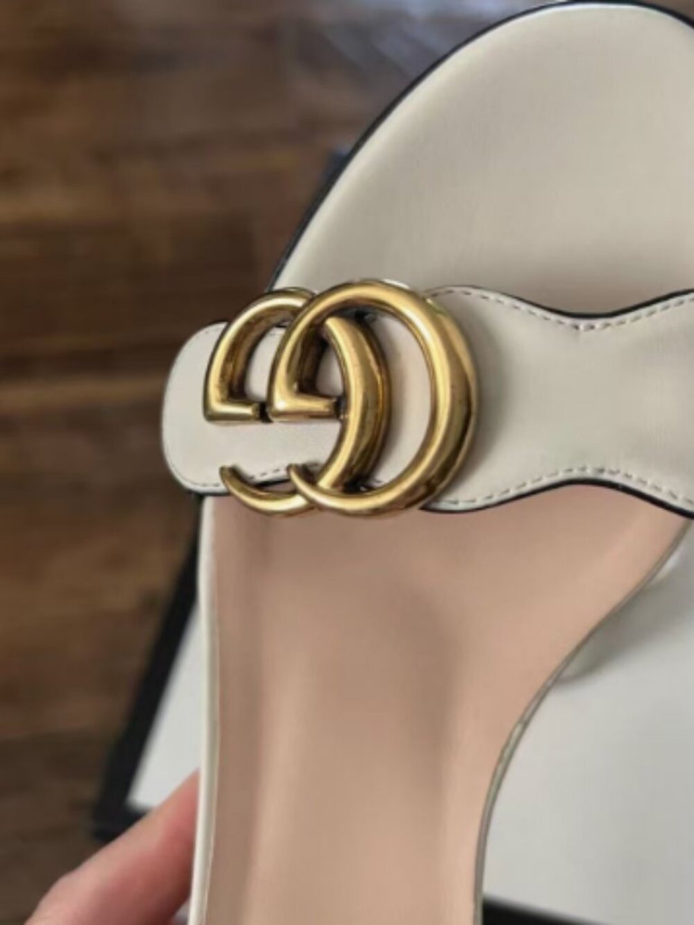 Gucci White Leather GG Logo Block-Heel Sandals - Picture 4 of 7